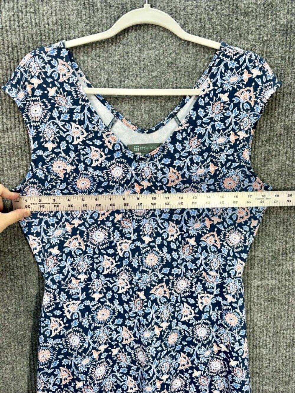 Title Nine Diamalete Dress Women M Blue Floral Athleisure Sleeveless V-Neck Mini - Picture 8 of 9